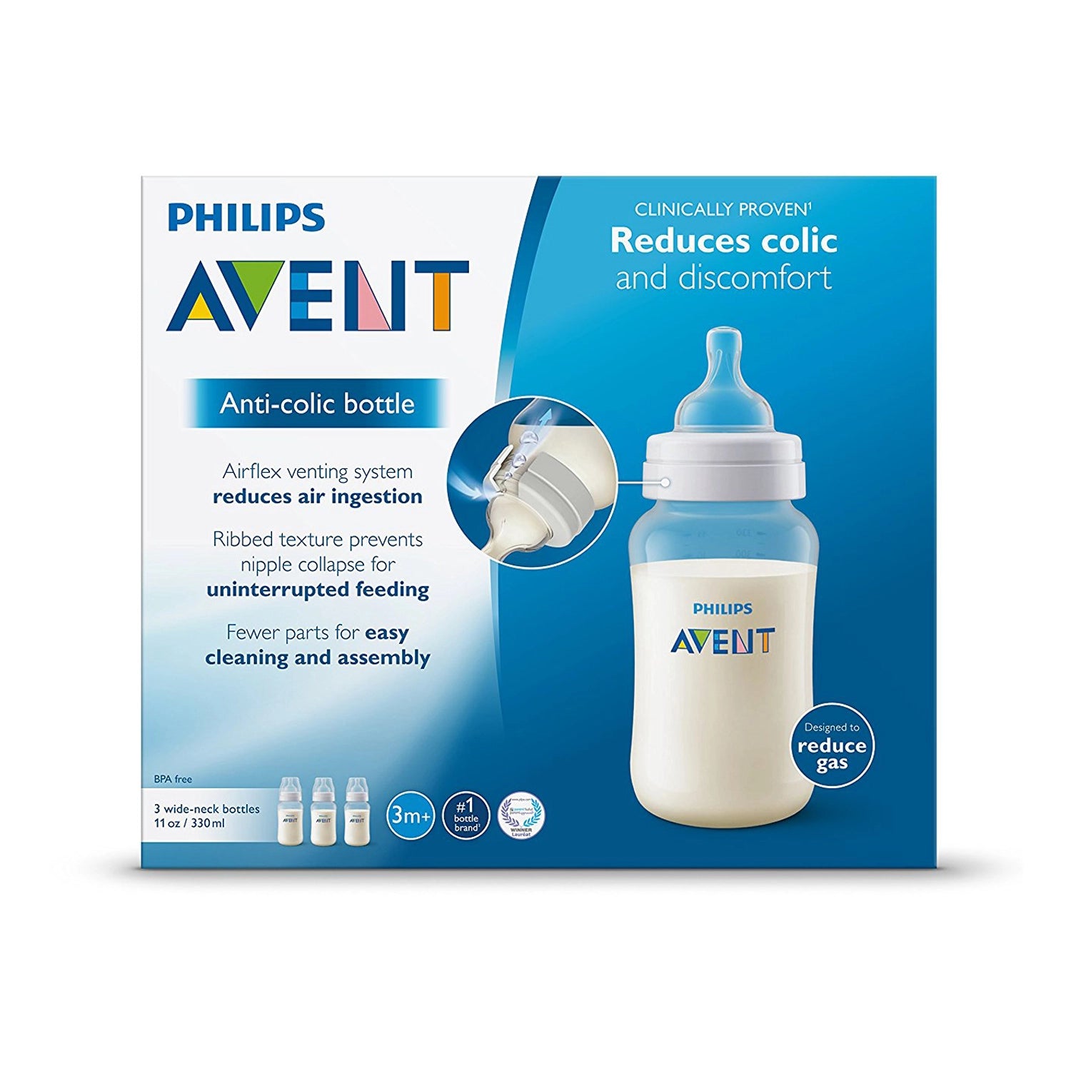 Biberones Avent Anticólicos 3 Piezas 11oz