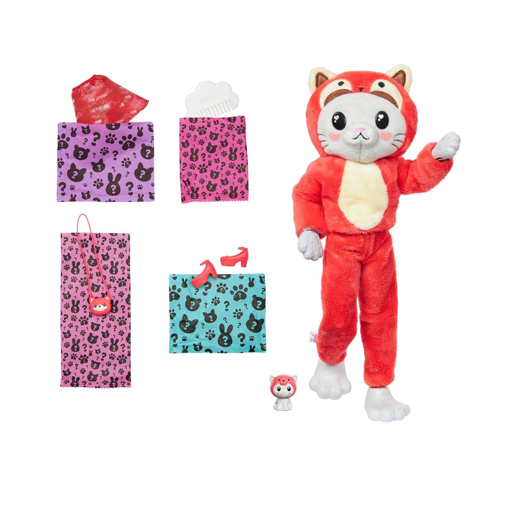 Muñeca Barbie Cutie Reveal Gatito Disfrazado de Panda Rojo