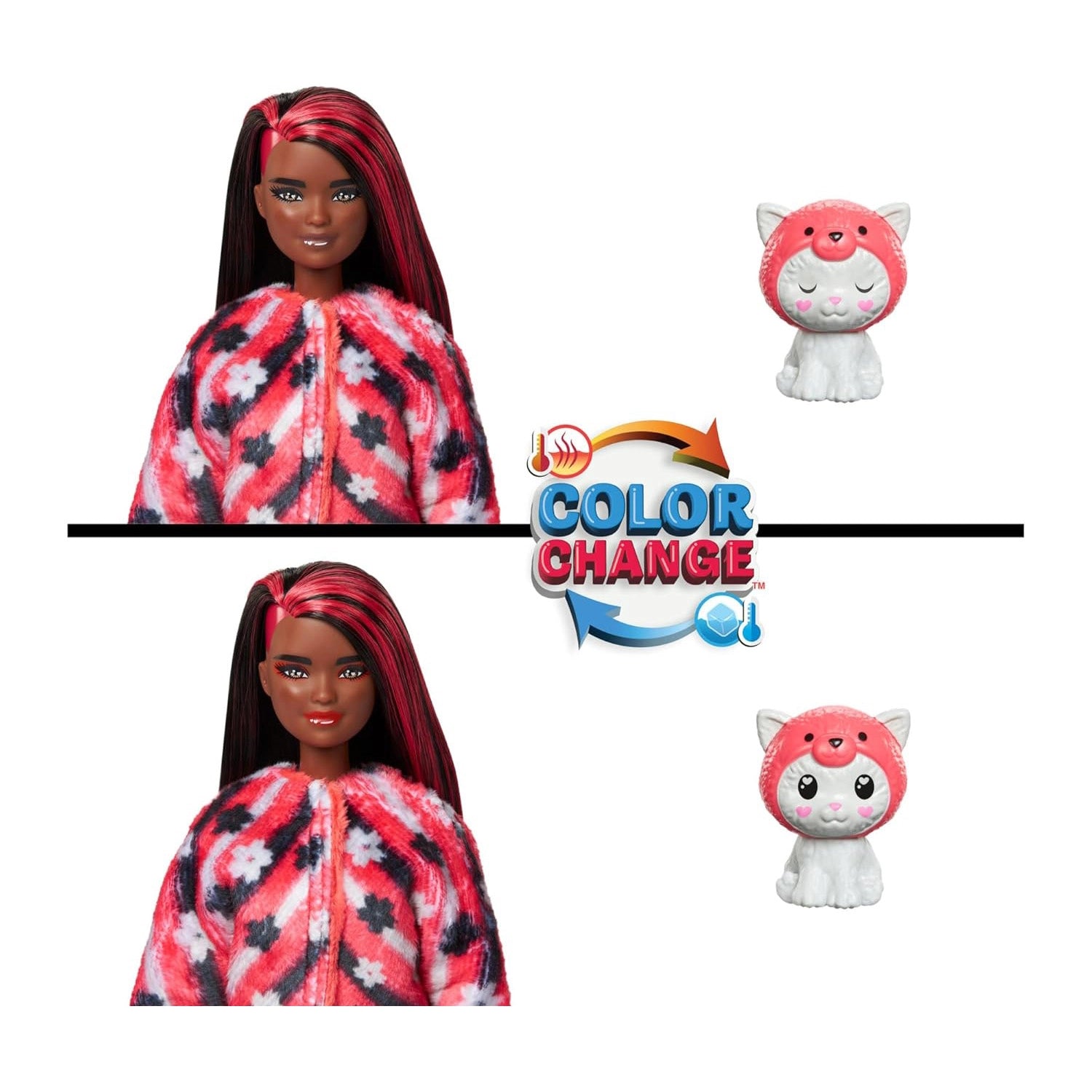 Muñeca Barbie Cutie Reveal Gatito Disfrazado de Panda Rojo